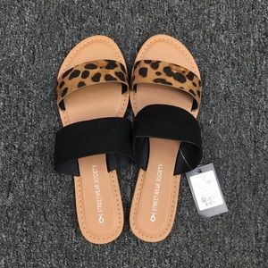 Leopard and black sandals